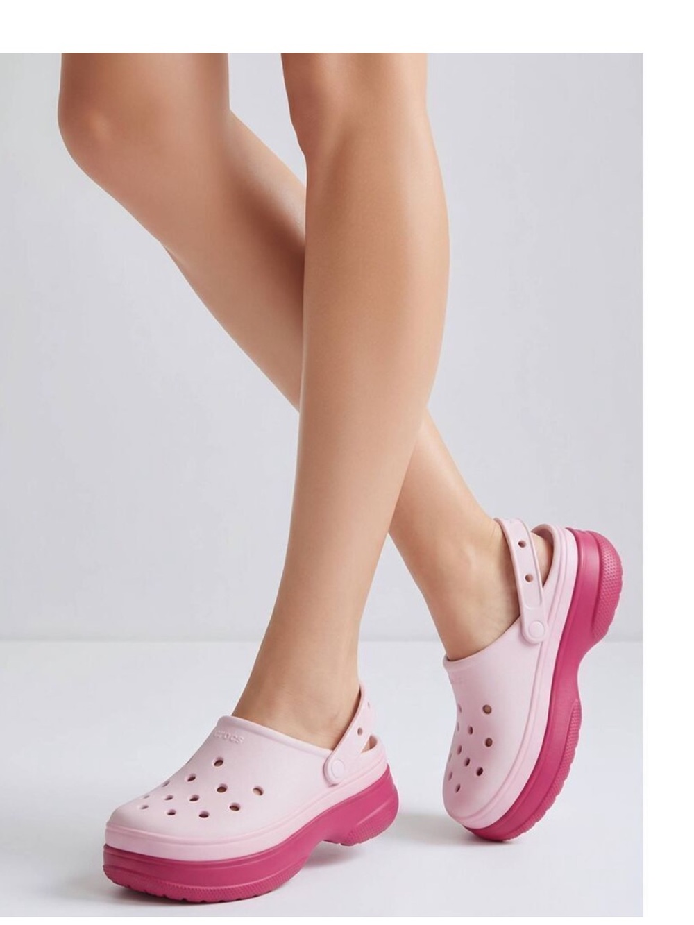 Crocs Sclassic Stacked clog two tone pink “DRAGON FRUIT” platforms logo strap W8